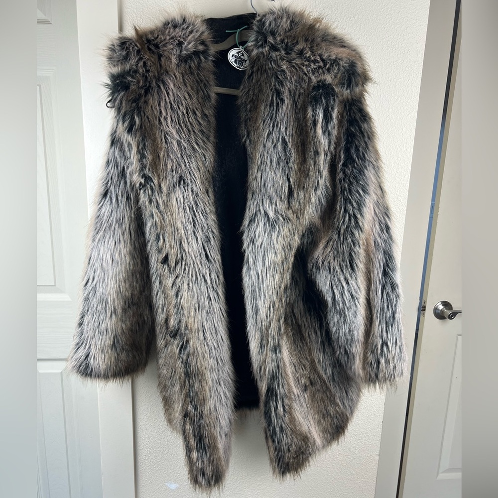 SpiritHoods Faux Fur Coat in Brown and Gray
